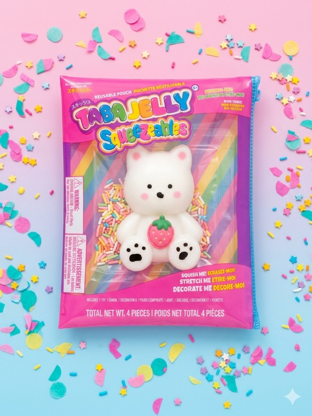 Squeezie White Bear Toy with Pink Strawberry